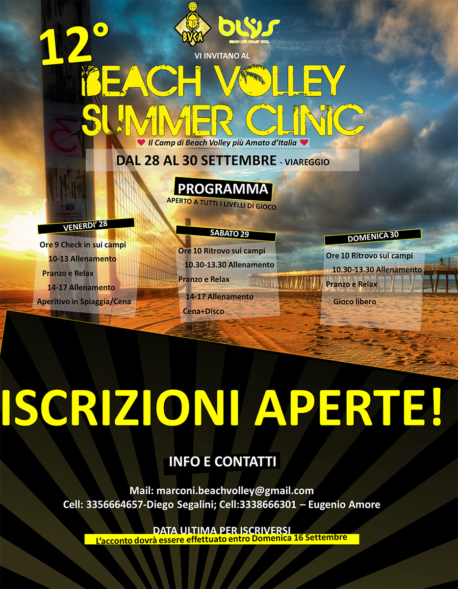 PARTECIPA ALL'EDIZIONE NUMERO 12 DEL BEACH VOLLEY SUMMER CLINIC DAL 28 AL 30 SETTEMBRE